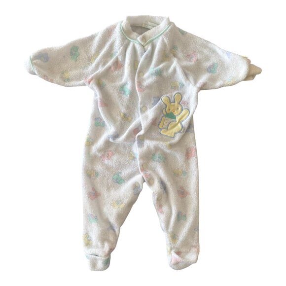 Vintage Terry Cloth Little Me Newborn Sleeper White With Yellow Bunny - Picture 1 of 7